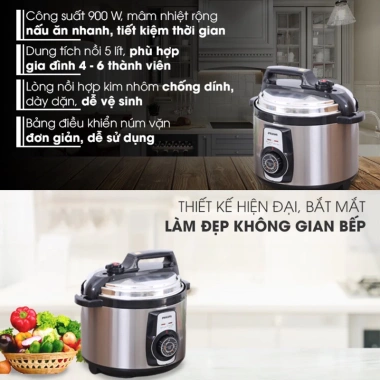 Nồi Áp Suất Điện Philips HD2.103 5L 900W - Tự Động Xả Áp, Bảo Hành Chính Hãng, Giá 1.499.000 5