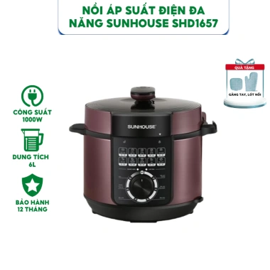 Nồi Áp Suất Điện Sunhouse 6L SHD1.657 1.000W - Xả Áp Nút Ấn, Chống Bỏng, Giá 1.269.000