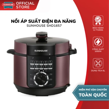 Nồi Áp Suất Điện Sunhouse 6L SHD1.657 1.000W - Xả Áp Tự Động, Bảo Hành 12 Tháng, Giá 1,345,000₫