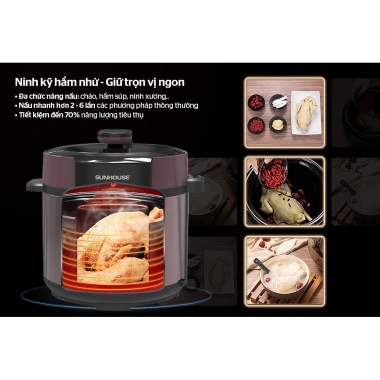 Nồi Áp Suất Điện Sunhouse 6L SHD1.657 1.000W - Xả Áp Tự Động, Bảo Hành 12 Tháng, Giá 1,345,000₫ 5