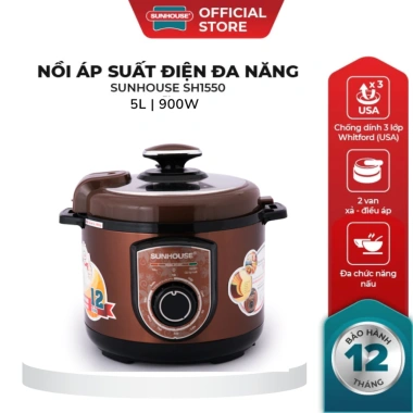 Nồi Áp Suất Điện SUNHOUSE SH1.550 5L 900W Whitford Không Dính, Dễ Vệ Sinh, 1.05 Triệu