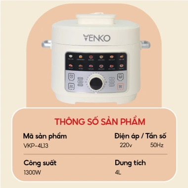 Nồi áp suất điện tử 4L Venko inox 12 chức năng nấu cơm, cháo, lẩu, hầm gà cả con, BH 12 tháng