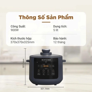 Nồi áp suất điện tử SmartChoice 5L 900W Nấu hầm, kho, cháo, súp đa năng giá 1.41tr 9