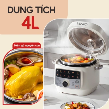 Nồi Áp Suất Điện VENKO 4L 1.300W Chính Hãng Đa Năng Nấu Cơm, Hầm Xương, Cháo