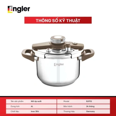 Nồi Áp Suất Engler EL9.112 6L Đa Chức Năng Nấu Hầm, Cháo, Thịt - Nhanh Chín, An Toàn, Dễ Dùng, Giá Ưu Đãi 1.399.000 VND
