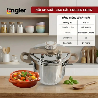 Nồi áp suất Engler EL9.112 6L inox 304, đáy khối, tay cầm chịu nhiệt - 1.55 triệu