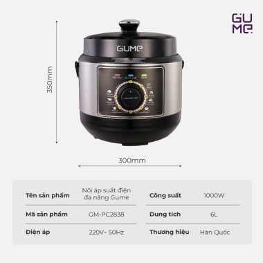 Nồi áp suất gia đình Gume 1.000W 6L 12 chế độ nấu, bảo hành 12 tháng, 1.449.000₫ 4