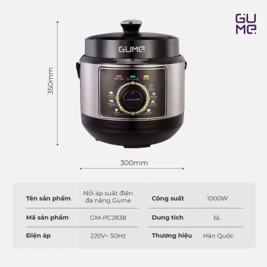 Nồi áp suất gia đình Gume 1.000W 6L 12 chế độ nấu, bảo hành 12 tháng, 1.449.000₫ 10