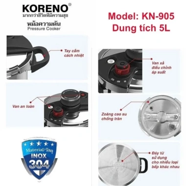 Nồi áp suất inox 304 an toàn 5L-6L-8L, phù hợp bếp từ và bếp ga, chính hãng, giảm 18%