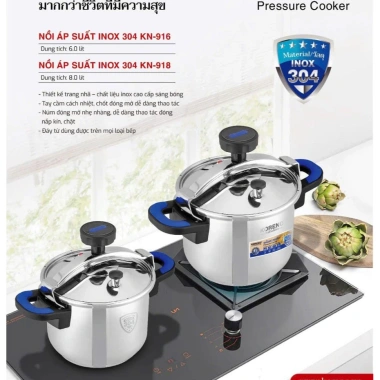 Nồi áp suất inox 304 chống nổ, dùng cho bếp từ, ga, hồng ngoại - dung tích 6-8 lít, giá ưu đãi 980.000 VND