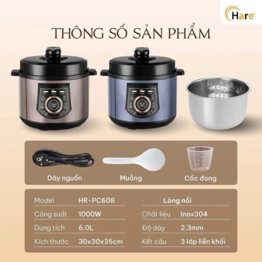 Nồi áp suất inox 6L công suất 1.000W - Bảo hành 12 tháng, giá ưu đãi 1.43 triệu 6