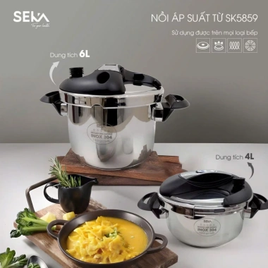 Nồi áp suất inox đa năng Seka SK5.859 4L 6L, dung tích lớn, tặng vung kính cường lực, giá ưu đãi 1,29 triệu 6
