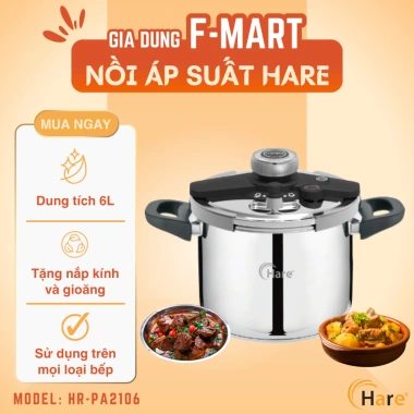Nồi Áp Suất Inox Hare HR-PA2.106 6L Đáy 5 Lớp Van An Toàn 3 Cấp Nấu Nhanh Giá 1,2 Triệu