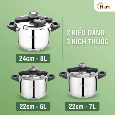 Nồi Áp Suất Inox Hare HR-PA2.106 6L Đáy 5 Lớp Van An Toàn 3 Cấp Nấu Nhanh Giá 1,2 Triệu
