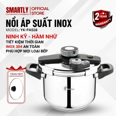 Nồi áp suất inox YOAKE YK-PA516 6L-8L dùng mọi bếp nấu nhanh dưỡng chất giảm 1,29 triệu