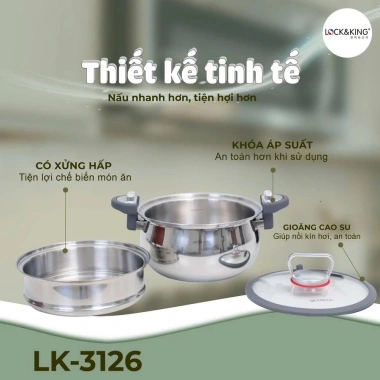 Nồi áp suất Lock&King LK-3.126 6.3L inox 316 kèm xửng hấp đáy - dùng mọi bếp, giá 1.169.000₫ 8