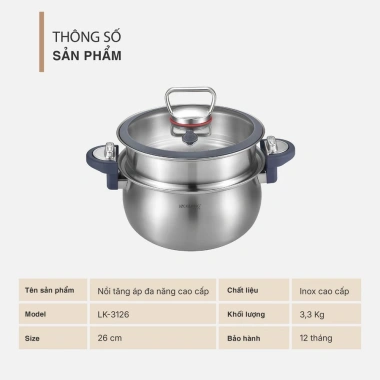 Nồi áp suất Lock&King LK-3.126 6.3L inox 316 kèm xửng hấp đáy - dùng mọi bếp, giá 1.169.000₫ 10