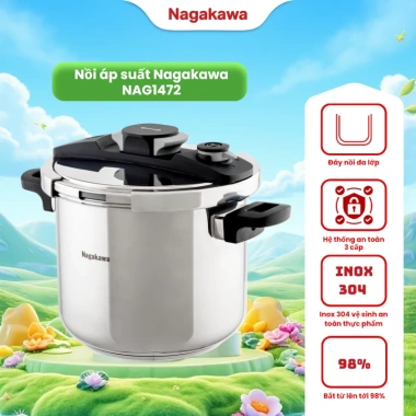 Nồi áp suất Nagakawa NAG1.472 7L inox 304 - An toàn, bảo hành 12 tháng, giá ưu đãi 1.387.000 VNĐ