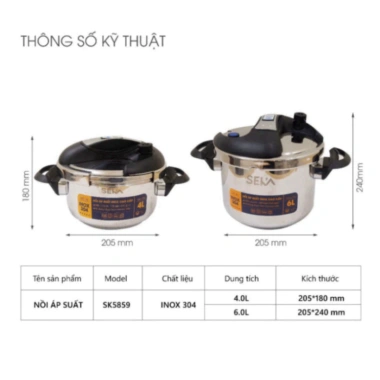 Nồi Áp Suất Seka SK5.859 Inox 304 + Vung Kính Giá 1,250,000 VNĐ giảm 16% GVQ Store 7
