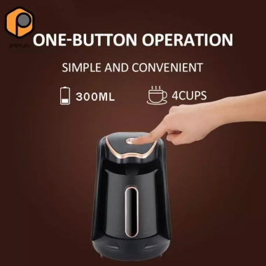 Nồi Cà Phê Điện Thổ Nhĩ Kỳ EU 220V Cắm Nhỏ Gọn Đen Chống Tràn 600W 300ml Giặt Nồi 9