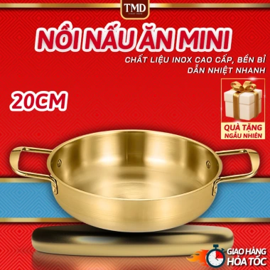 Nồi Chảo Mini Inox 20cm Hàn Quốc Sang Trọng - Nấu Mì Cay, Lẩu, Súp, Hai Quai Cách Nhiệt, Giá 29.000đ