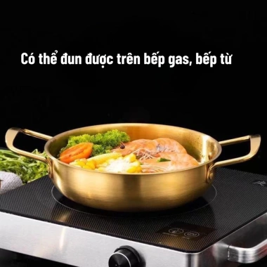Nồi Chảo Mini Inox 20cm Hàn Quốc Sang Trọng - Nấu Mì Cay, Lẩu, Súp, Hai Quai Cách Nhiệt, Giá 29.000đ