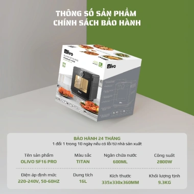 Nồi Chiên Hơi Nước OLIVO SF16 PRO 16L: 70 chức năng, phụ kiện inox 304, giá 5,560,000₫ 9
