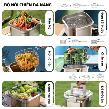 Nồi Chiên Inox 316 Handuhome Đa Năng Chiên Nướng Hấp Chống Dính - Giá 200.000đ