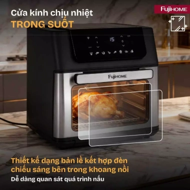 Nồi chiên không dầu 16L FUJIHOME 2.100W Lò nướng mini cảm ứng 3D 8 chế độ quay gà nguyên con giảm giá 25% chỉ 2.590.000₫ 3 Nồi chiên không dầu 16L FUJIHOME 2.100W Lò nướng mini cảm ứng 3D 8 chế độ quay gà nguyên con giảm giá 25% chỉ 2.590.000₫ 3