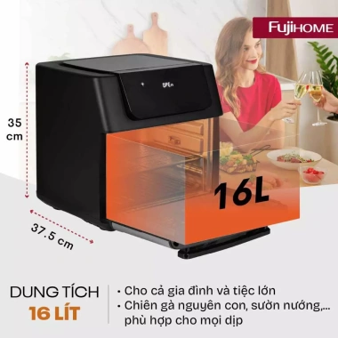 Nồi chiên không dầu 16L FUJIHOME 2.100W Lò nướng mini cảm ứng 3D 8 chế độ quay gà nguyên con giảm giá 25% chỉ 2.590.000₫