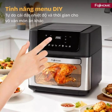 Nồi chiên không dầu 16L FUJIHOME 2.100W Lò nướng mini cảm ứng 3D 8 chế độ quay gà nguyên con giảm giá 25% chỉ 2.590.000₫