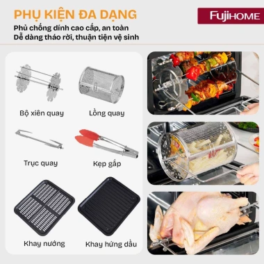 Nồi chiên không dầu 16L FUJIHOME 2.100W Lò nướng mini cảm ứng 3D 8 chế độ quay gà nguyên con giảm giá 25% chỉ 2.590.000₫