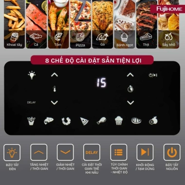 Nồi chiên không dầu 16L FUJIHOME 2.100W Lò nướng mini cảm ứng 3D 8 chế độ quay gà nguyên con giảm giá 25% chỉ 2.590.000₫ 8 Nồi chiên không dầu 16L FUJIHOME 2.100W Lò nướng mini cảm ứng 3D 8 chế độ quay gà nguyên con giảm giá 25% chỉ 2.590.000₫ 8