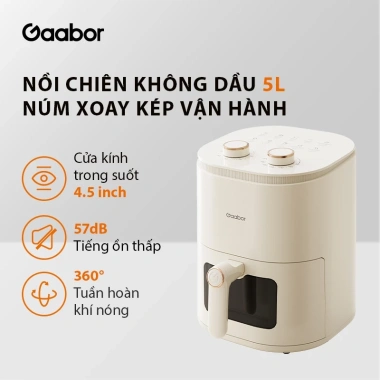 Nồi chiên không dầu 5L Gaabor AF-45M01A cửa kính, núm xoay tuần hoàn khí nóng - Giá 1,299,000₫