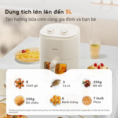 Nồi chiên không dầu 5L Gaabor AF-45M01A cửa kính, núm xoay tuần hoàn khí nóng - Giá 1,299,000₫