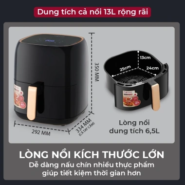 Nồi chiên không dầu 6,5L FUJIHOME tự ngắt, chống dính, chính hãng - Giá chỉ 747.000₫