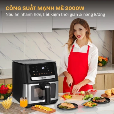 Nồi chiên không dầu 7L FUJIHOME - Mặt kính chịu nhiệt, tự ngắt, tặng gắp, giảm 16%