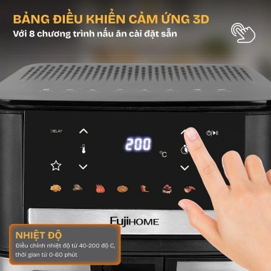 Nồi chiên không dầu 7L FUJIHOME - Mặt kính chịu nhiệt, tự ngắt, tặng gắp, giảm 16%