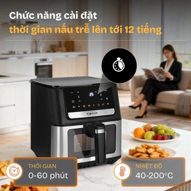 Nồi chiên không dầu 7L FUJIHOME - Mặt kính chịu nhiệt, tự ngắt, tặng gắp, giảm 16%