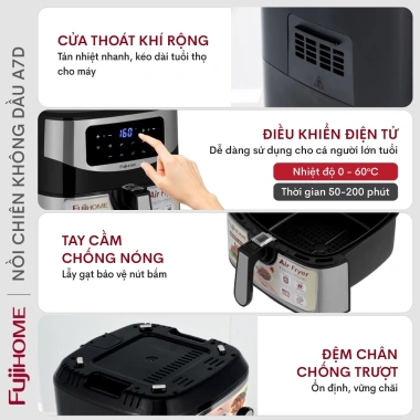 Nồi chiên không dầu 8L Fujihome điện tử, chống dính, tự ngắt an toàn - 747.000₫