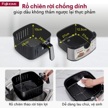 Nồi chiên không dầu 8L Fujihome điện tử, chống dính, tự ngắt an toàn - 747.000₫