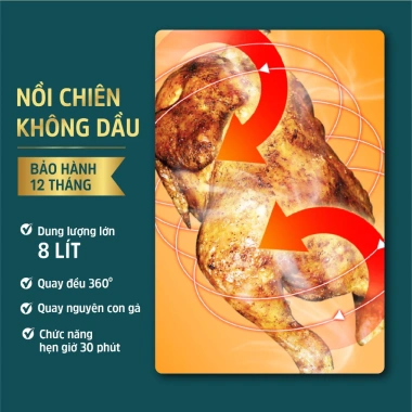 Nồi Chiên Không Dầu 9L CAMEL chính hãng, nút vặn cơ, BH 24 tháng - Giá 920.000 8 Nồi Chiên Không Dầu 9L CAMEL chính hãng, nút vặn cơ, BH 24 tháng - Giá 920.000 8