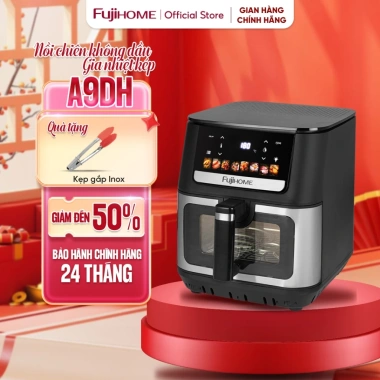 Nồi chiên không dầu 9L FUJIHOME 2.100W, nhiệt kép, mặt kính điện tử 3D, 8 chế độ, giảm giá