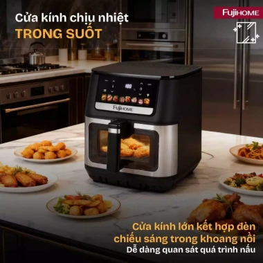 Nồi chiên không dầu 9L FUJIHOME A9DH 2.100W - Cửa kính, 3D cảm ứng, 8 chế độ, 1,590,000₫ 2