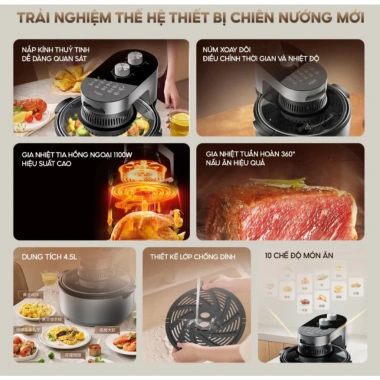 Nồi chiên không dầu AQUA 4.5L ADB501T Đa chiều, thiết kế sang trọng, chỉ 1.349.000₫ 3