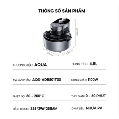 Nồi chiên không dầu AQUA 4.5L ADB501T Đa chiều, thiết kế sang trọng, chỉ 1.349.000₫ 9