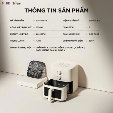 Nồi chiên không dầu BEAR 5L AF-5H15I52 - Chiên nướng hơi nước, giá 1.19 triệu 8