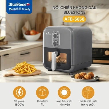 Nồi Chiên Không Dầu Bluestone AFB-5.858 7L 1.800W - Giỏ Kính, Núm Cơ Dễ Dùng, Hàng Chính Hãng, Giá Ưu Đãi 1.549.000 VND