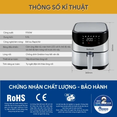 Nồi Chiên Không Dầu BlueStone AFB-5.880 1.700W 5.5L - Giá 1.289.000, bảo hành 24 tháng