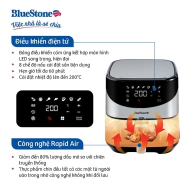Nồi Chiên Không Dầu Bluestone AFB-5.880 5.5L Chống Dính Greblon Khử Khuẩn 3 Phút - Chính Hãng 4 Nồi Chiên Không Dầu Bluestone AFB-5.880 5.5L Chống Dính Greblon Khử Khuẩn 3 Phút - Chính Hãng 4